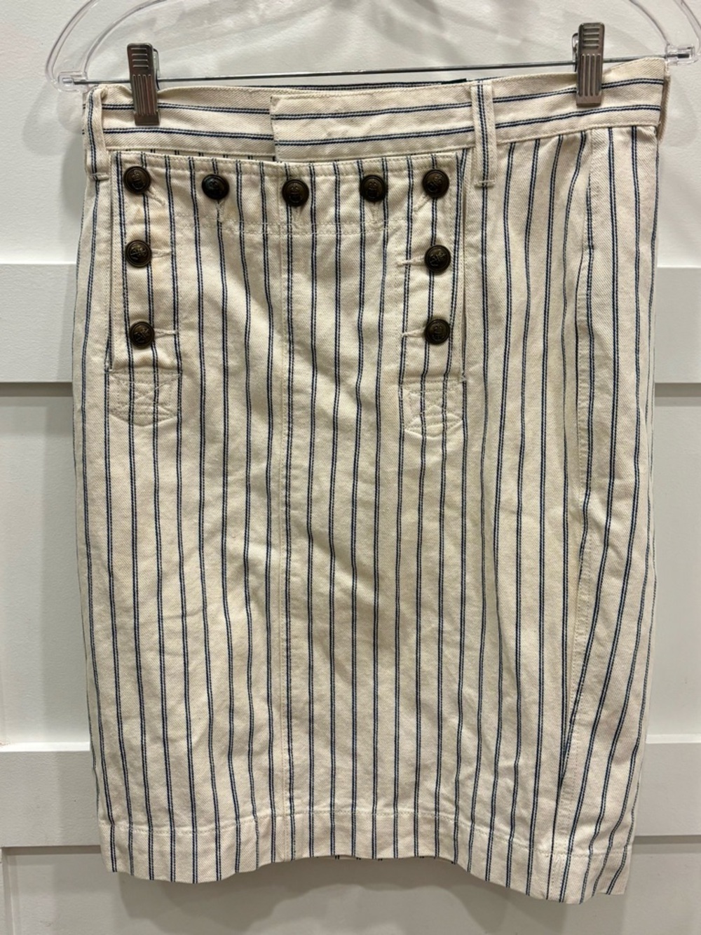 Ralph Lauren Navy-Striped Cream Button-Front Pencil Skirt Sailor Preppy
